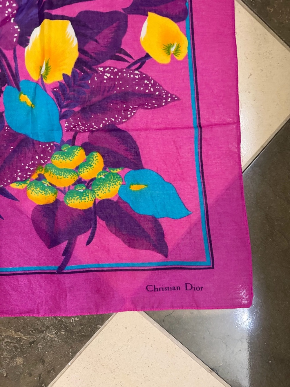 Vintage Christian Dior 30x30 Tropical Floral Scarf - Picture 3 of 12